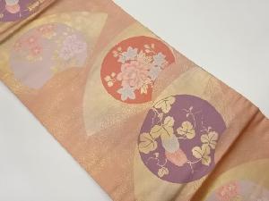 地紙・丸文に花々模様織出し名古屋帯